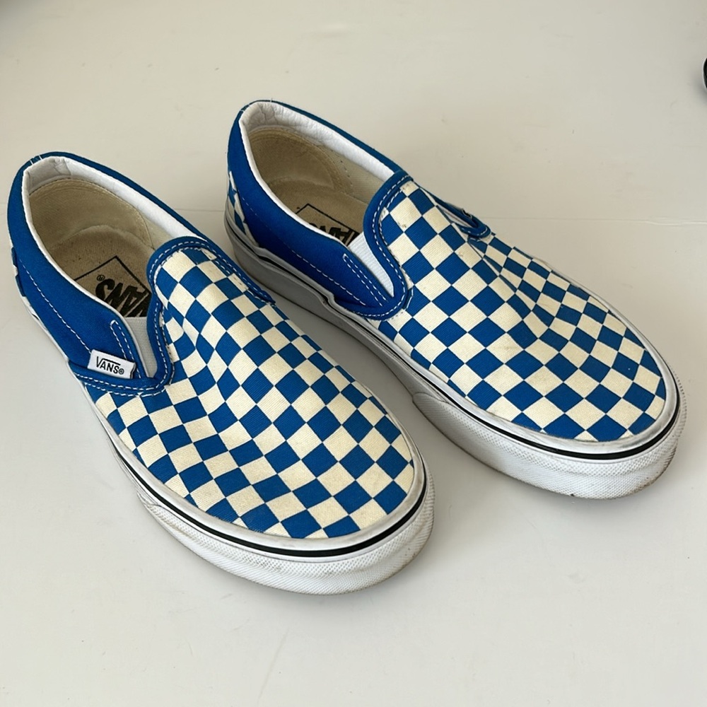 Vans Blue White Classic Checkered Print slip on size W6.5 M5 - Picture 1 of 7